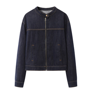 【格格来了】复古水洗不掉色落肩袖显瘦短款立领牛仔夹克外套8507