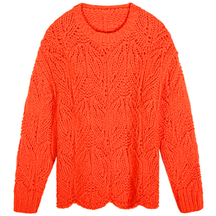 今屿花花 橘色毛衣女2025年新款慵懒松弛感毛线衣宽松小个子外穿