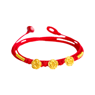 999足金玫瑰花本命年红绳腰链招桃花黄金红腰带爱情朱砂腰绳女友