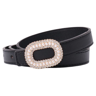 韩版珍珠水钻女玫红浅天蓝绿橘亮色装饰裙子女士细窄牛仔裤皮腰带