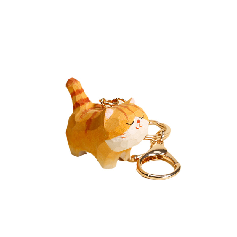治愈木雕小猫钥匙扣橘猫妈妈挂件钥匙链女生包包挂饰情侣一对礼物