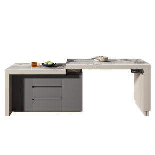 齐平岛台餐桌一体家用伸缩升降中岛台厨房定制高级多功能岩板岛台