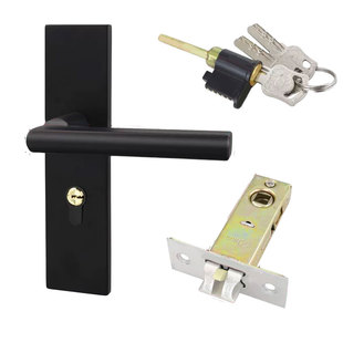 黑色单舌锁房门通用型无钥匙插芯锁卫生间铝合金静音门锁门把手柄