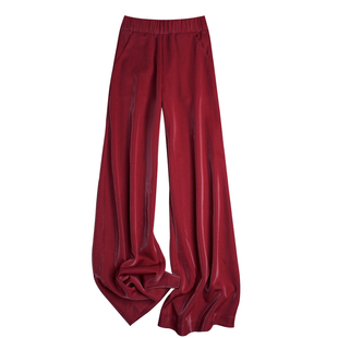 年会酒红色裤子女2026春季新品阔腿裤女高腰直筒裤女宽松垂感显瘦