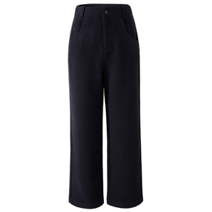 娅丽达窄版羊毛呢阔腿裤女2025冬季新款休闲女裤子加绒显瘦直筒裤