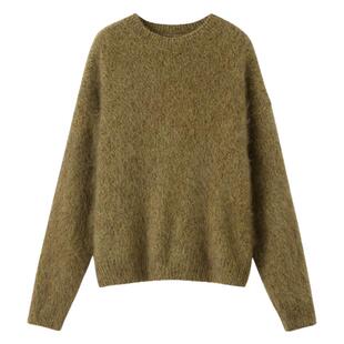 AMOR禾末“朦胧光晕”100羊毛拉毛花纱圆领软糯宽松新年红色毛衣