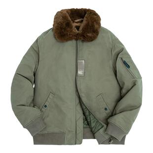 马登工装 美式复古军绿B15空军飞行员夹克保暖翻领毛领外套棉服男