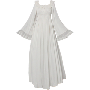 英浪漫主义复古高腰晚会礼服帝政风长裙宫廷古董裙纯棉睡裙家居服