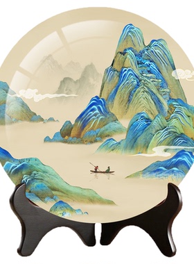 千里江山图装饰品办公室桌面书架摆件新中式工艺品山水画摆盘礼品