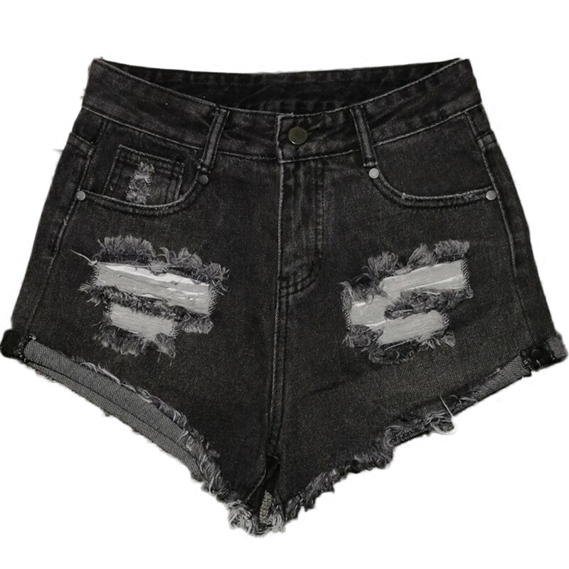 欧美a字高腰牛仔短裤女夏超短裤破洞宽松显瘦卷边阔腿牛仔裤热裤
