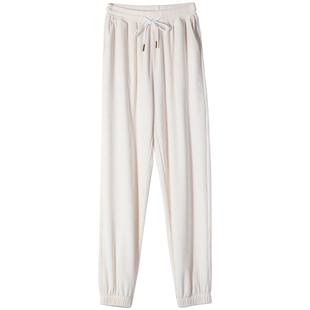 冰丝运动裤女夏季薄款白色宽松束脚防晒灯笼裤小个子显瘦休闲卫裤