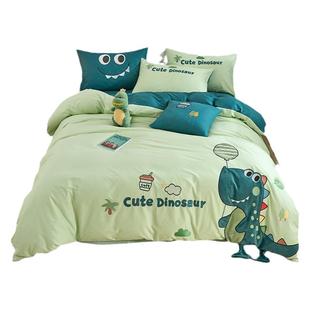 男孩儿童床上用品全棉床单被套可爱卡通100纯棉四件套1.5床笠恐龙