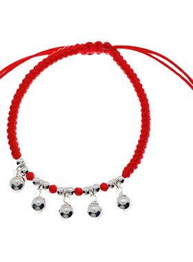s925纯银中国风铃铛红绳手链女