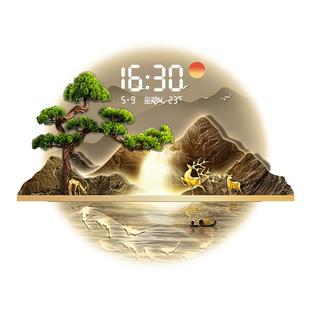 入户玄关装饰画带灯钟表挂钟客厅高级感流水生财挂画电子时钟挂墙