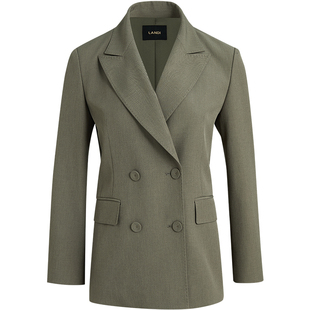 [高智精干]LANDI橄榄绿复古双排扣西装外套女西服套装2025秋新品