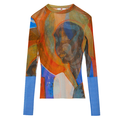 古典印花涂鸦女生网纱打底衣