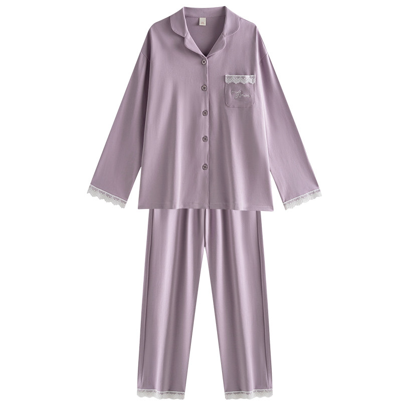 秋冬季加厚莱卡棉开衫睡衣女长袖纯棉宽松加大码休闲家居服女套装