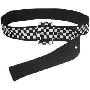 软布腰带女黑白色豹纹棋盘斑马纹百搭装饰千鸟格西装外套针扣腰封