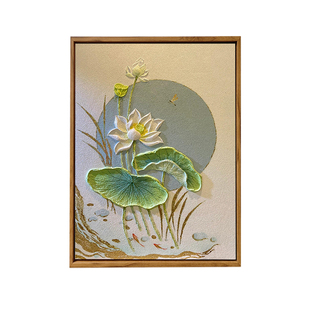 中国风月下白荷花卉石英砂肌理画DIY材料包手工填色装饰数字油画