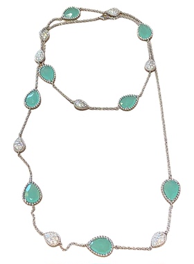 贵妇毛衣链蓝色水滴长项链