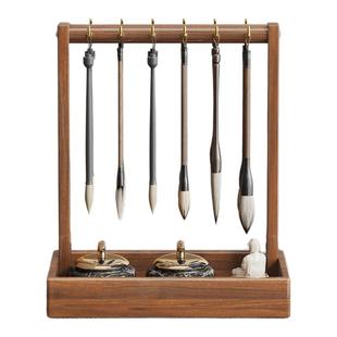 实木毛笔挂架新中式复古多功能毛笔收纳架桌面悬挂式笔架托书房桌上文房四宝摆件收纳笔搁书法专用挂毛笔笔架