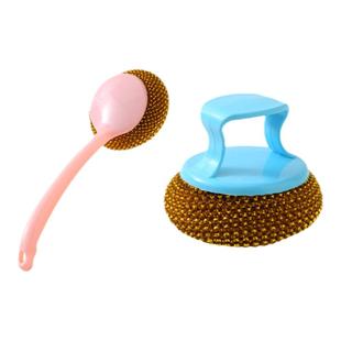 不伤锅清洁球钢丝球带手柄锅刷家用长柄刷子带把塑钢洗碗神器新款