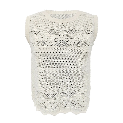 朗姿集团LIME莱茵圆领镂空设计感针织马甲本白色25夏法式时尚背心