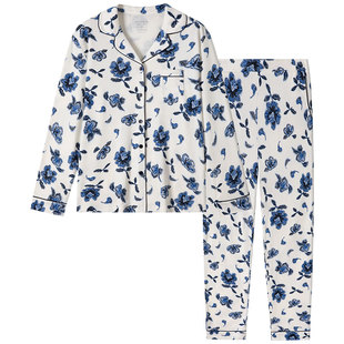 SCHIESSER舒雅女士棉莫代尔印花翻领开衫宽松大码睡衣家居服套装