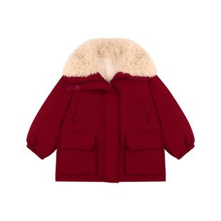 Amybaby女童上衣冬季2025新款气质韩版大翻领保暖加厚派克服外套