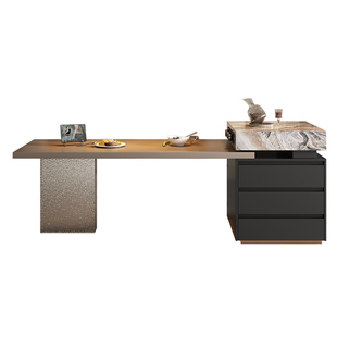 意式高级岛台餐桌一体高端悬浮亚克力轻奢岩板倒开放式厨房中导台