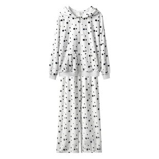 文森熊猫雪花绒秋冬家居服睡衣女士可外穿加绒加厚套装