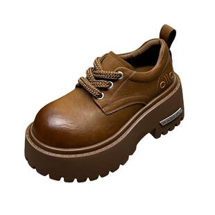 山山2025秋季新款真皮厚底增高大头鞋女英伦风小皮鞋百搭休闲单鞋