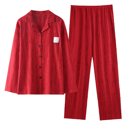 猫人睡衣情侣款纯棉长袖结婚本命年男女士红色家居服套装2025新款