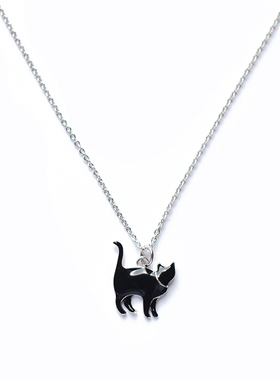可爱黑白猫925纯银锁骨链礼物