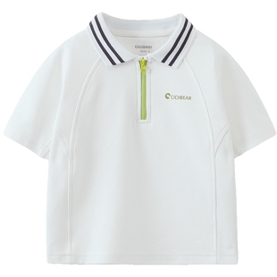 [凉感速干]齐齐熊宝宝T恤短袖男童polo衫夏款运动上衣薄款海军领