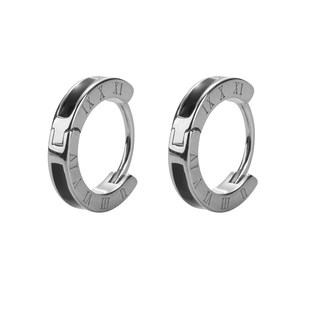 TWO LEAVES S925纯银罗马数字黑色耳环欧美街头男女百搭潮流耳圈