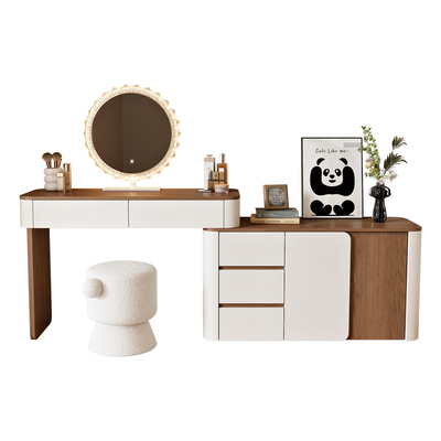 2025新款实木中古奶油风梳妆台