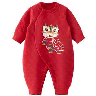 汤尼倍儿婴儿连体衣服秋冬新年中国风过年百日宴喜庆红色满月宝宝