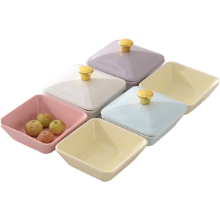 陶瓷碟子带盖家用日式小吃碟咸菜酱料调味水果零食糕点前菜小碟子