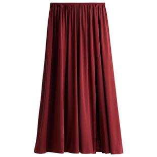 HM女装连衣裙冬季酒红色时尚气质长开衩半身长裙1296001