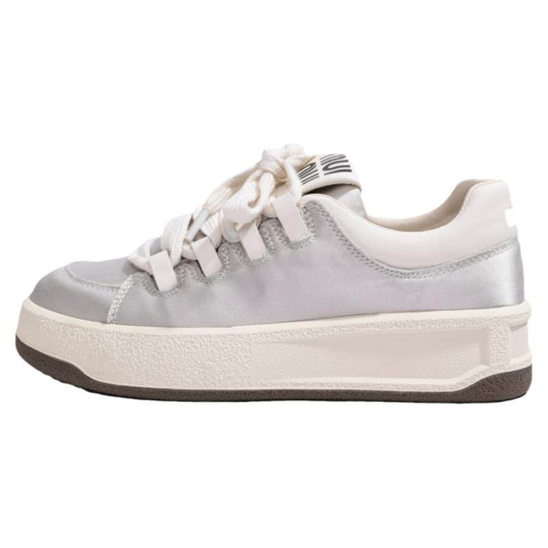 【清仓特价】MenTa玫瑰 小众厚底缎面板鞋女2025低帮休闲面包鞋