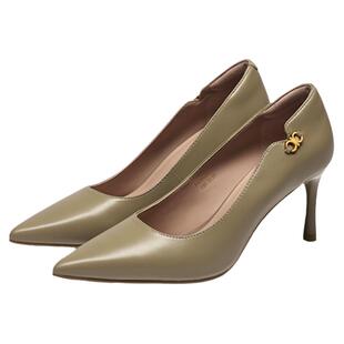 KISSCAT接吻猫新款法式真皮单鞋尖头细跟高跟鞋女气质高级不累脚