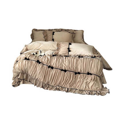 冬季少女公主风花边牛奶绒四件套