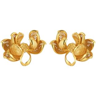 两世欢莲花银鎏金耳钉非遗手工花丝镂空新中式荷花菡萏耳饰银耳环