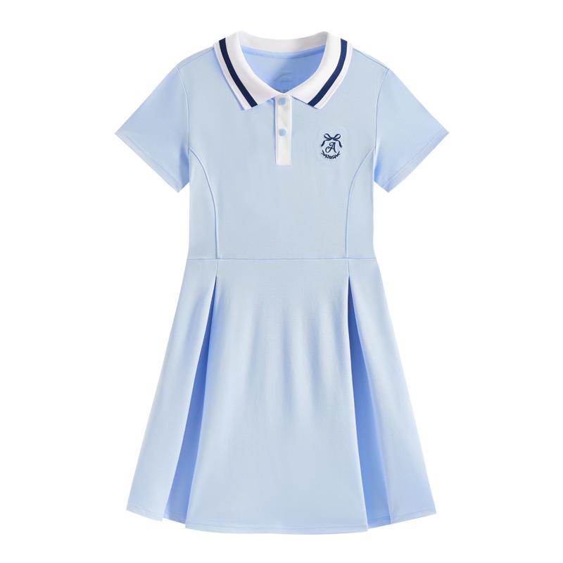 安踏儿童裙子女大童连衣裙2026夏款新款女孩洋气学院风蓝色女裙