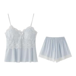 冰丝吊带短裤睡衣女款夏季性感带胸垫夏天凉感2025新款纯欲风套装