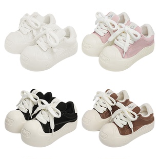 BXWP 小泡芙开口笑休闲厚底增高国潮板鞋低帮大头丑萌防滑面包鞋