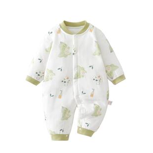 婴儿衣服秋冬薄棉连体衣8个月宝宝a类纯棉婴幼儿夹棉外出保暖冬装