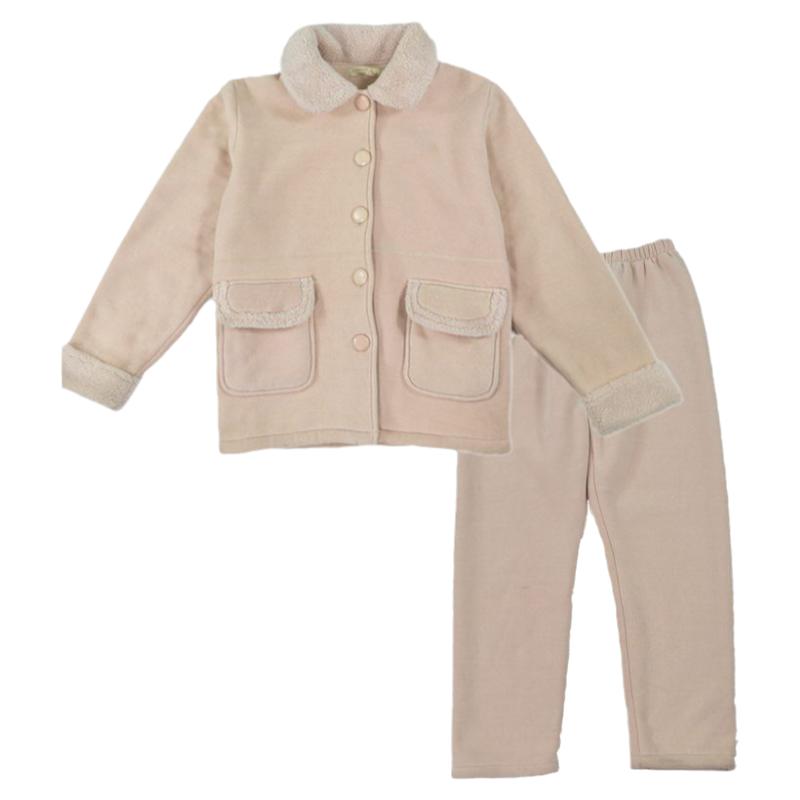 绮瑞女士冬季珊瑚绒家居服三层加厚复合绒睡衣女青年秋冬休闲套装