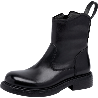 沙驰女鞋真皮圆头拉链时装靴